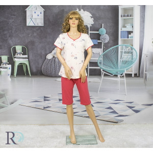 Памучна дамска пижама, лятна, с къси панталонки - Дария Корал